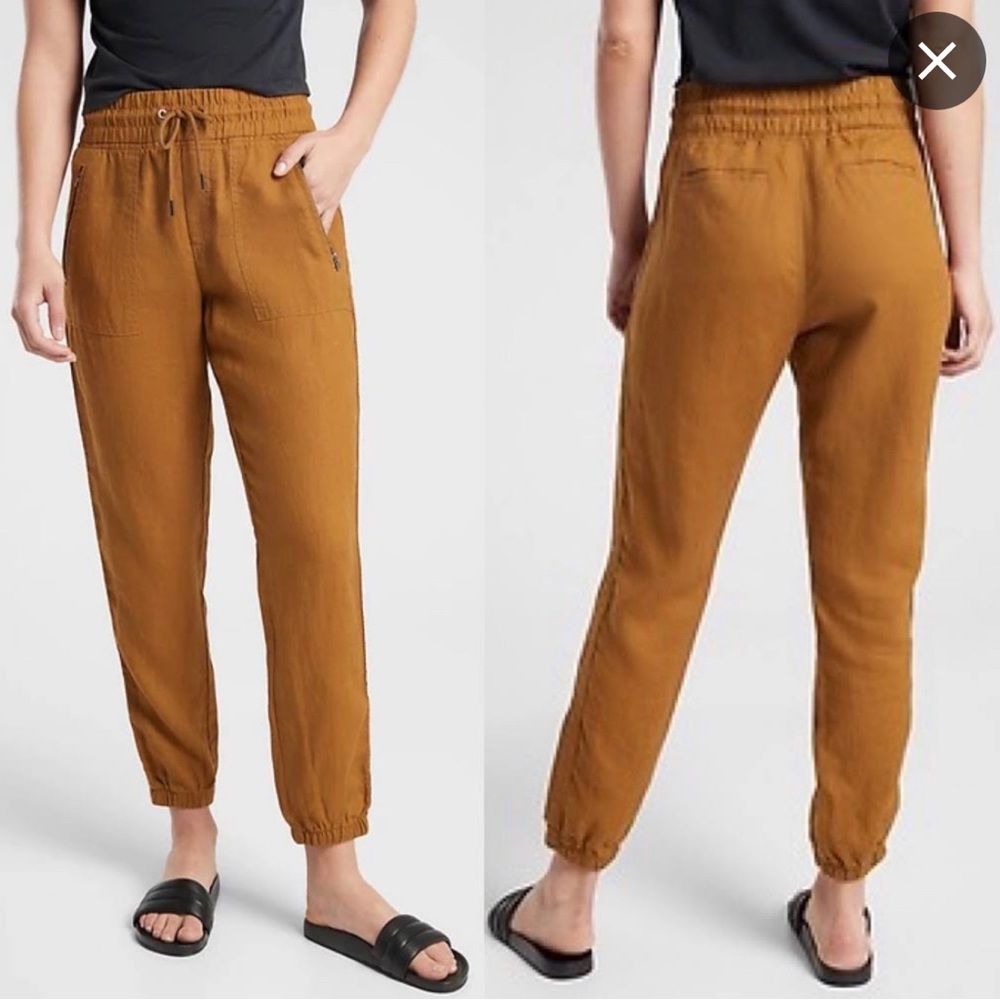 Athleta Cabo linen joggers size 8 tall ochre
